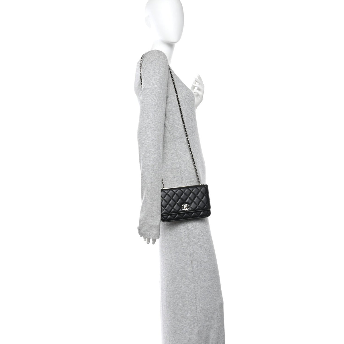 Lambskin Quilted Trendy CC Wallet On Chain WOC Black wholesalehk.shop