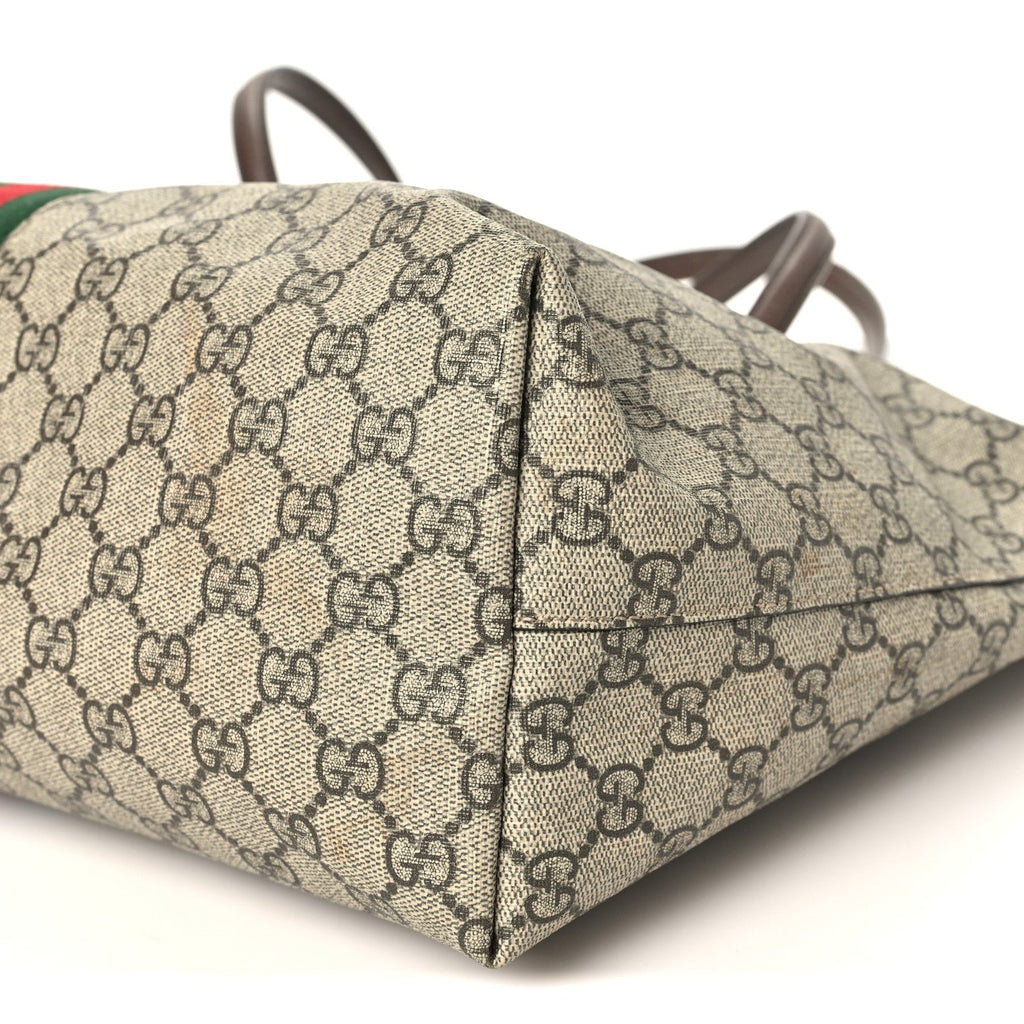 GG Supreme Monogram Textured Calfskin Web Medium Ophidia Shopping Tote Beige Ebony New Acero wholesalehk.shop