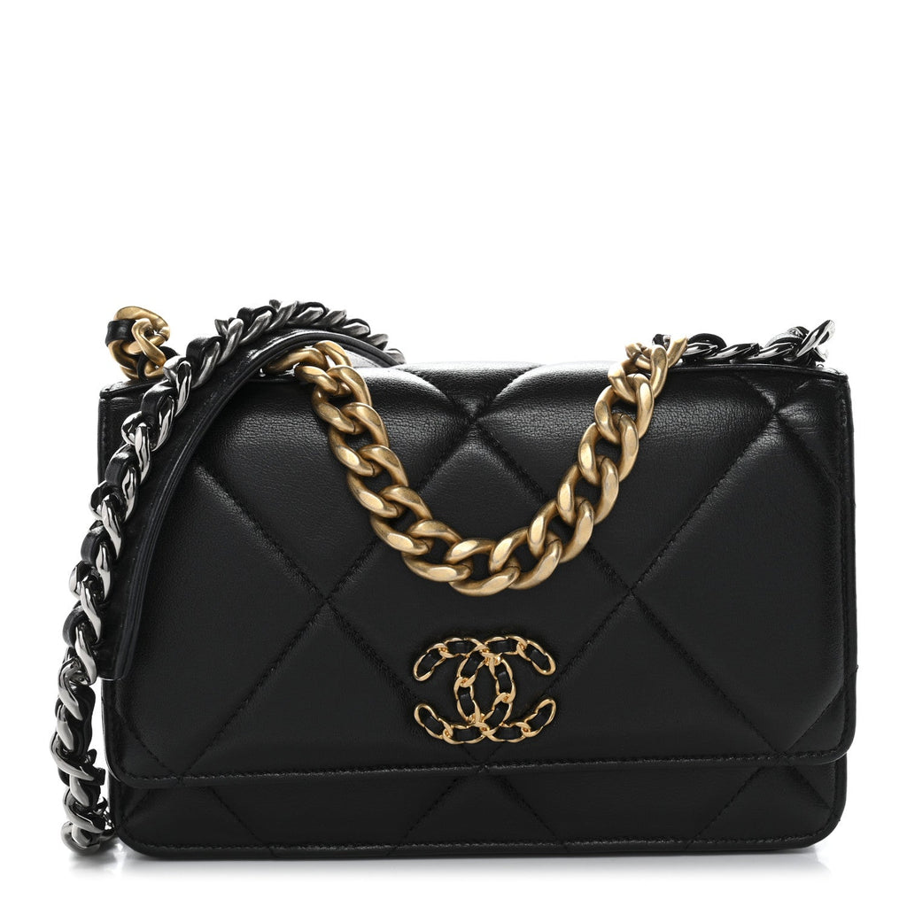Lambskin Quilted Chanel 19 Wallet On Chain WOC Black wholesalehk.shop