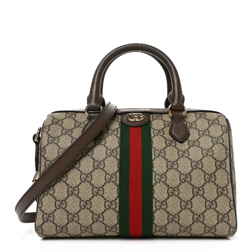 GG Supreme Monogram Web Medium Ophidia Top Handle Bag Beige Dark Brown wholesalehk.shop