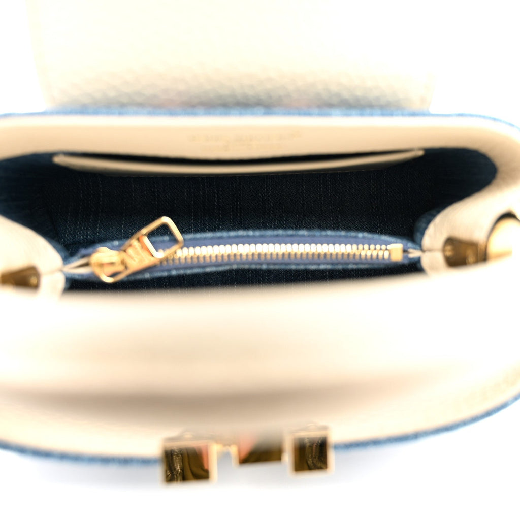 Denim Lurex Beaded Calfskin Capucines Mini Blue Cream £¨ Direct shipment via from wholesalehk.shop