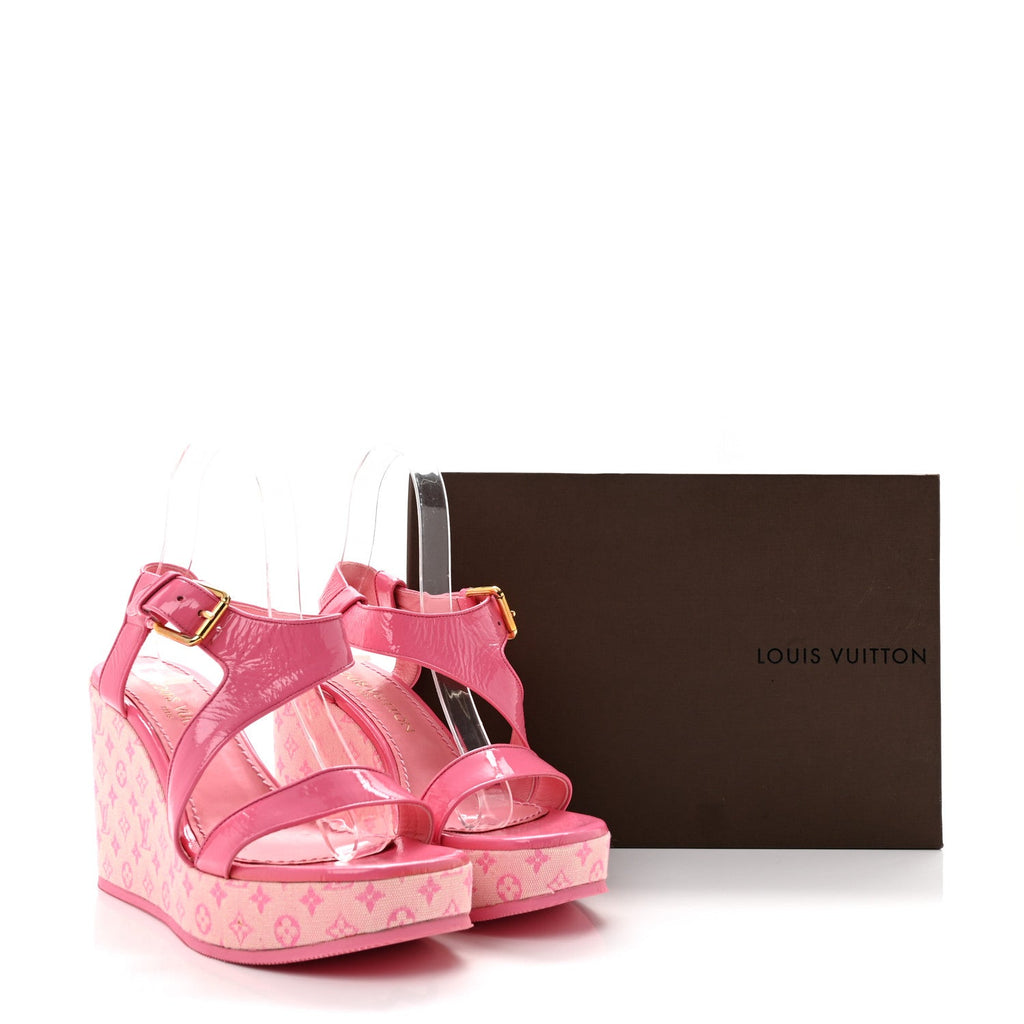 Patent Monogram Wedge Sandals 38 Pink £¨ Direct shipment via from wholesalehk.shop