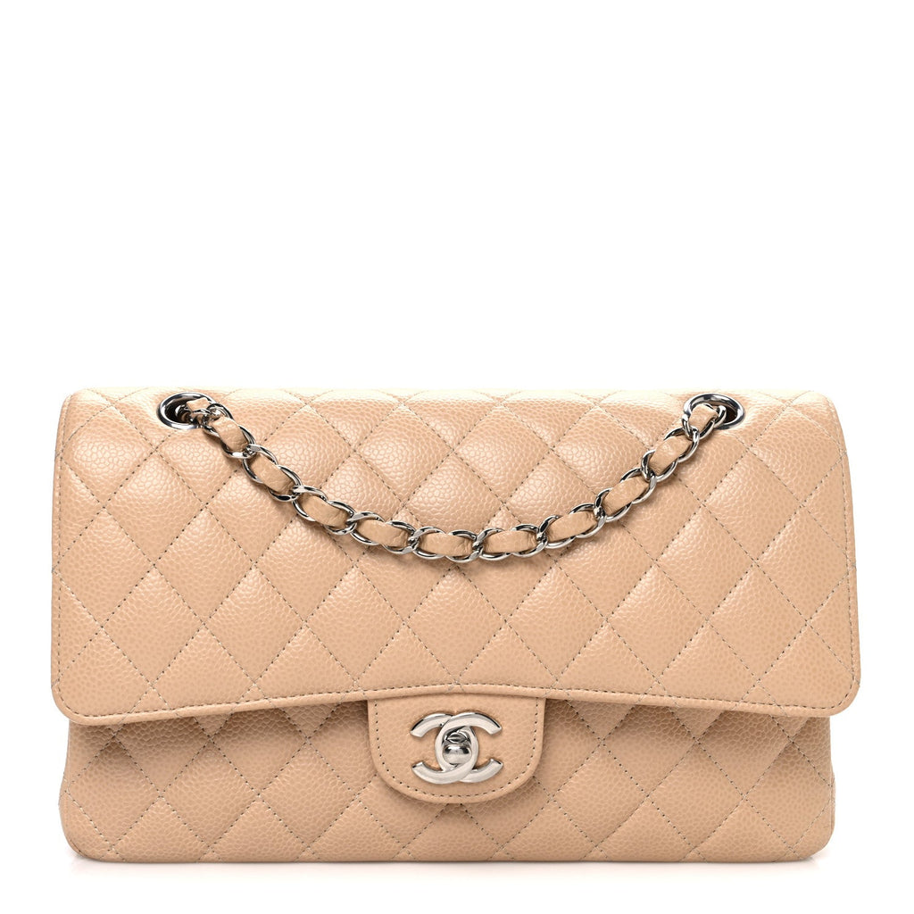Caviar Quilted Medium Double Flap Beige wholesalehk.shop