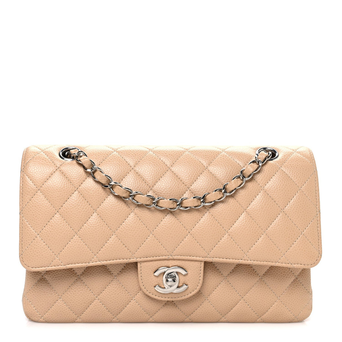 Caviar Quilted Medium Double Flap Beige wholesalehk.shop