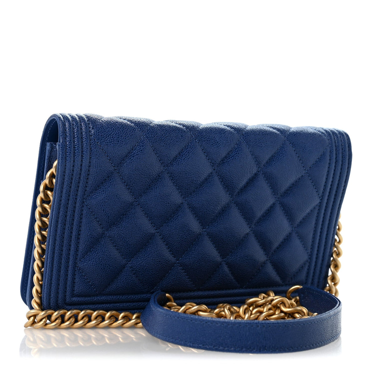 Caviar Quilted Boy Wallet On Chain WOC Dark Blue wholesalehk.shop