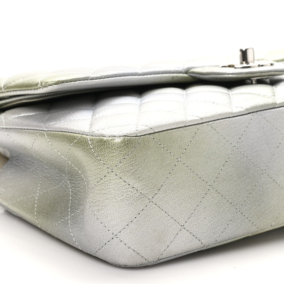 Metallic Goatskin Quilted Ombre Medium Double Flap Grey Green wholesalehk.shop