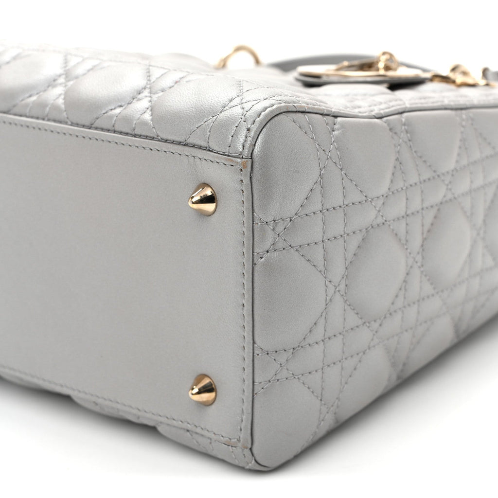 Pearly Lambskin Cannage Medium Lady Dior Grey wholesalehk.shop