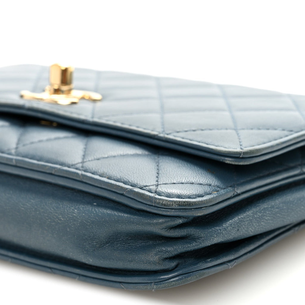 Lambskin Quilted Trendy CC Wallet On Chain WOC Blue wholesalehk.shop