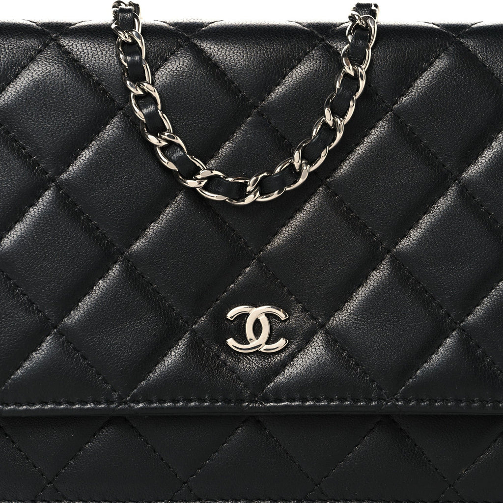 Lambskin Quilted Wallet On Chain WOC Black wholesalehk.shop