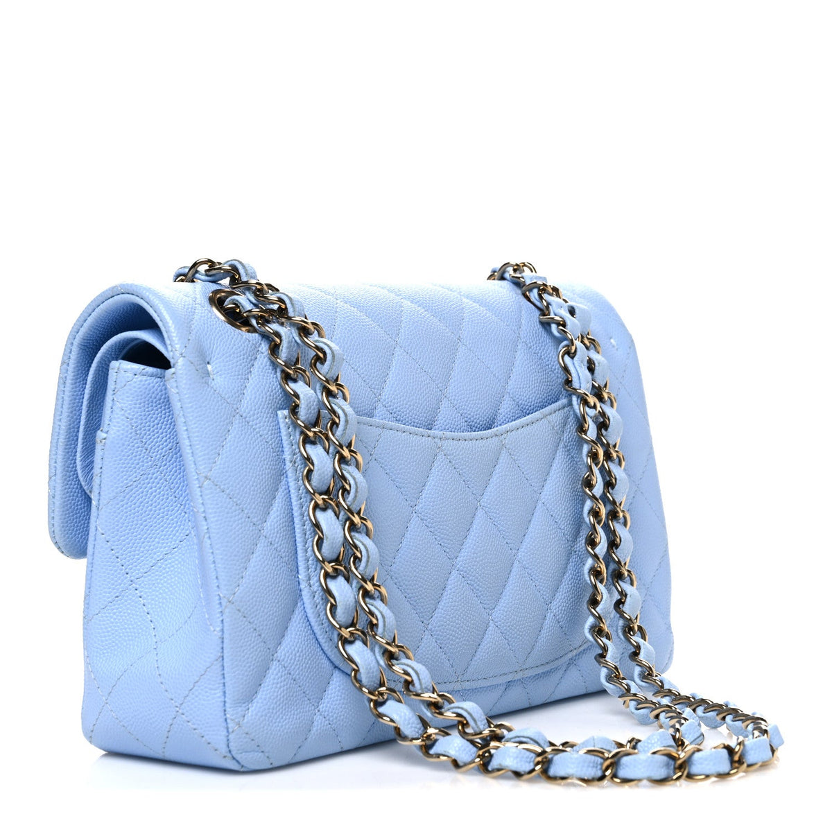 Caviar Quilted Small Double Flap Light Blue wholesalehk.shop