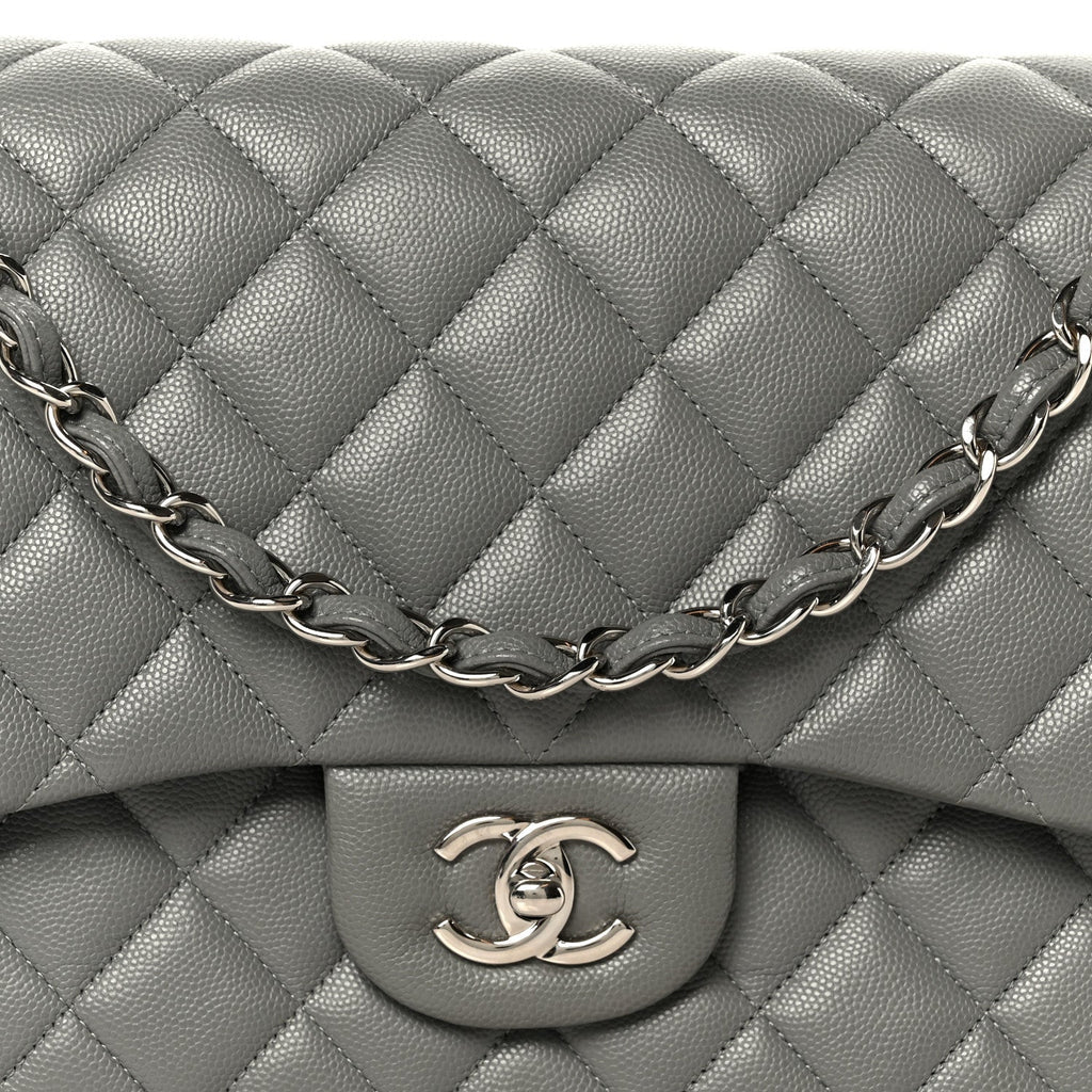 Caviar Quilted Jumbo Double Flap Grey wholesalehk.shop