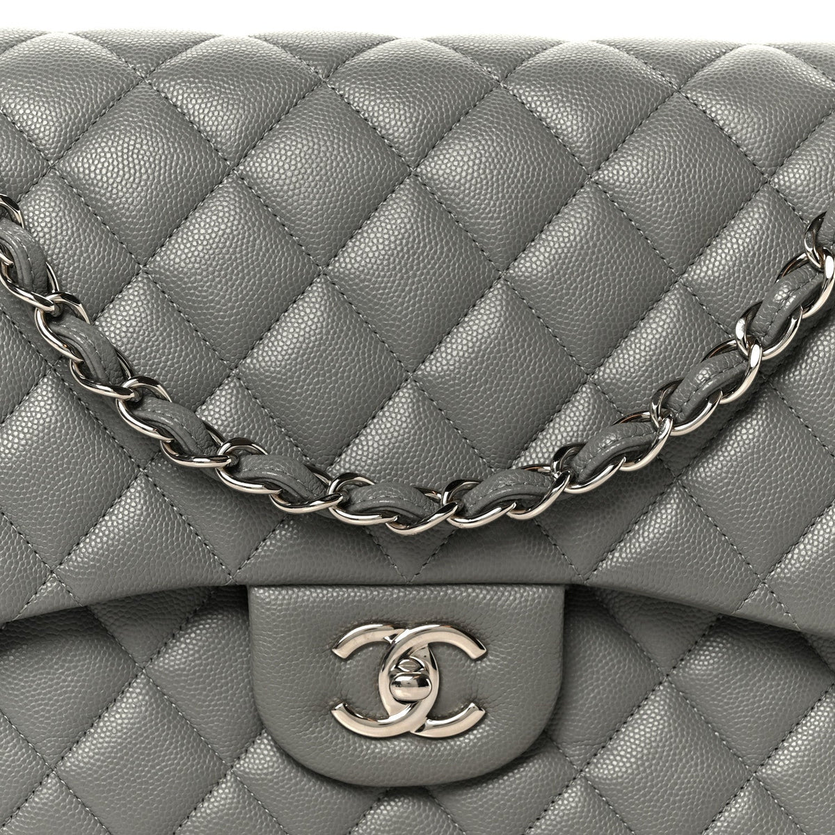Caviar Quilted Jumbo Double Flap Grey wholesalehk.shop