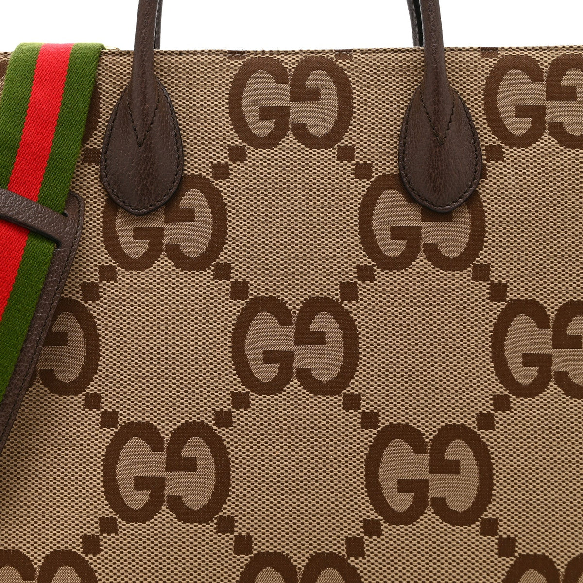 Monogram Jumbo GG Textured Dollar Calfskin Web Tote Bag Camel Ebony New Acero wholesalehk.shop