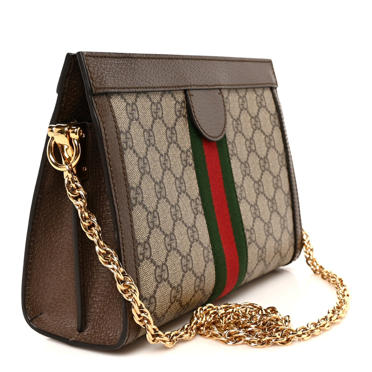 GG Supreme Monogram Web Small Ophidia Chain Shoulder Bag Brown wholesalehk.shop