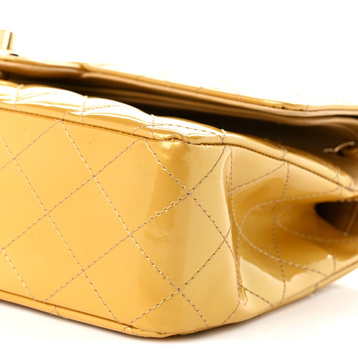 Metallic Patent Quilted Medium Double Flap Gold wholesalehk.shop