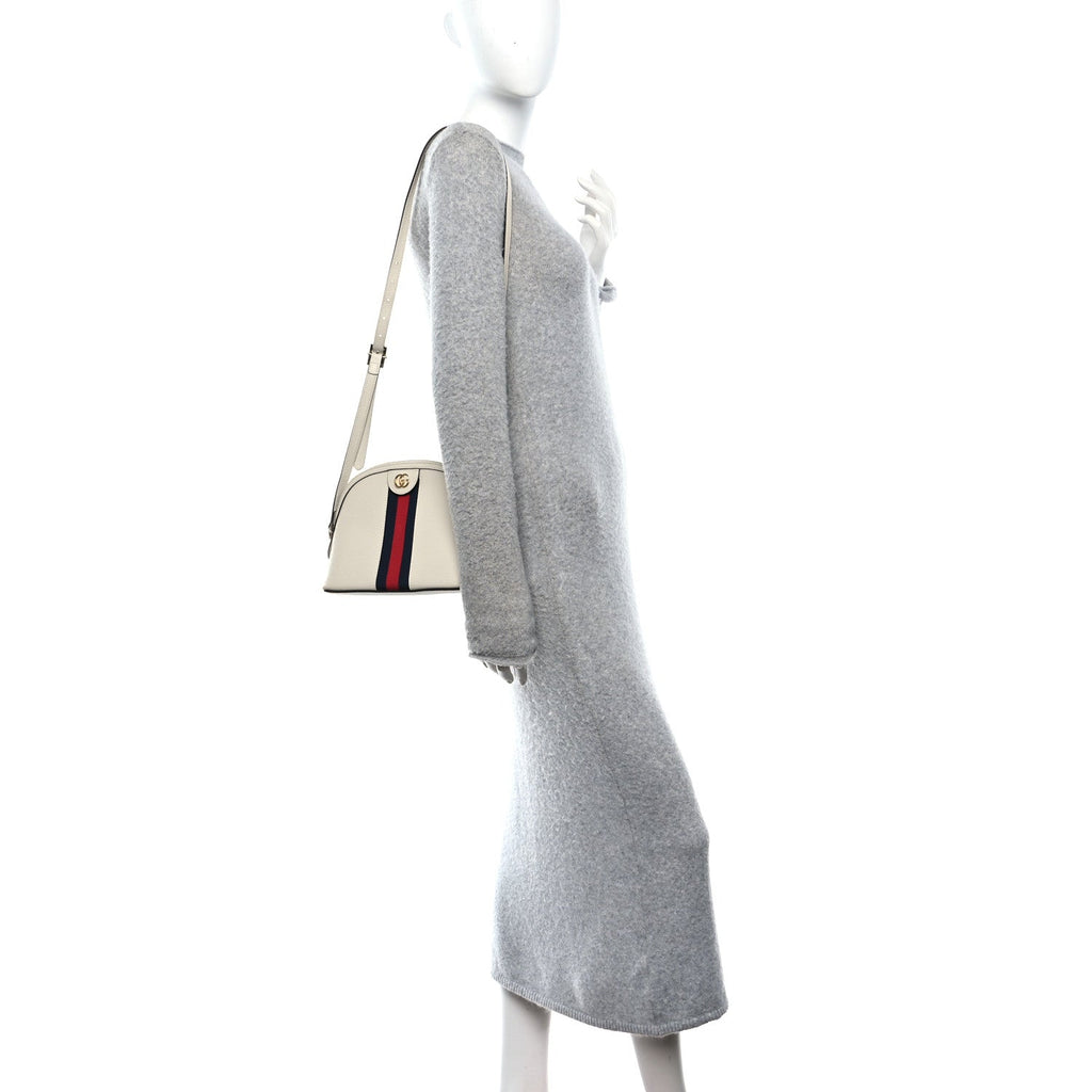 Textured Dollar Calfskin Web Small Ophidia Dome Shoulder Bag Mystic White wholesalehk.shop