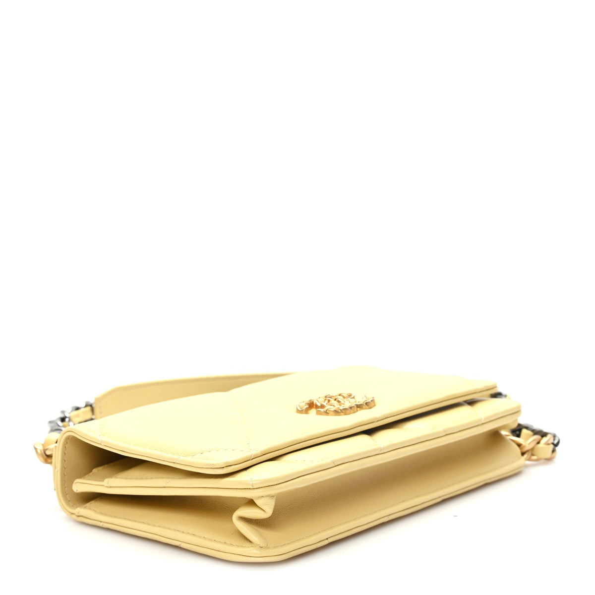Lambskin Quilted Chanel 19 Wallet On Chain WOC Yellow wholesalehk.shop