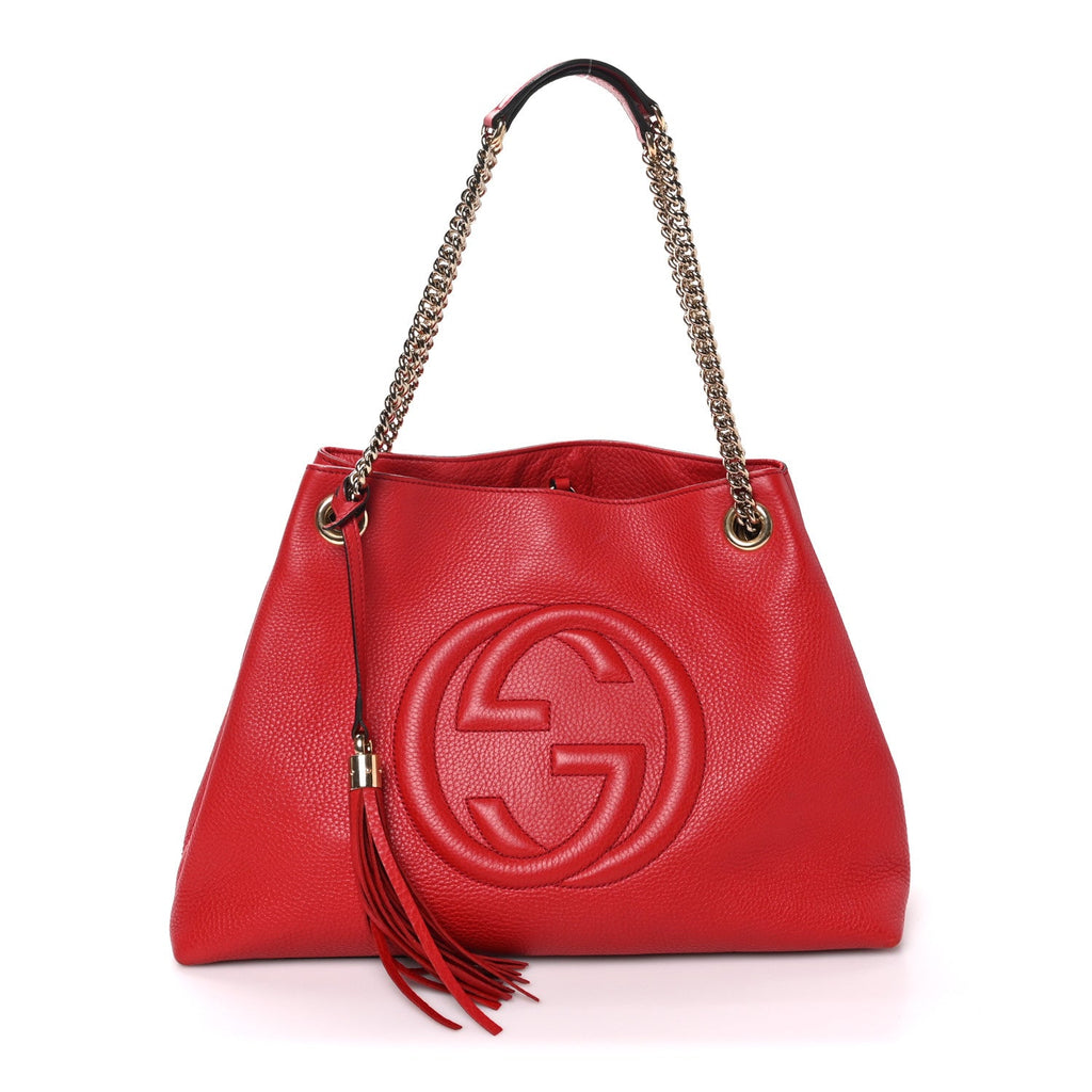Pebbled Calfskin Medium Soho Chain Shoulder Bag Tabasco Red wholesalehk.shop