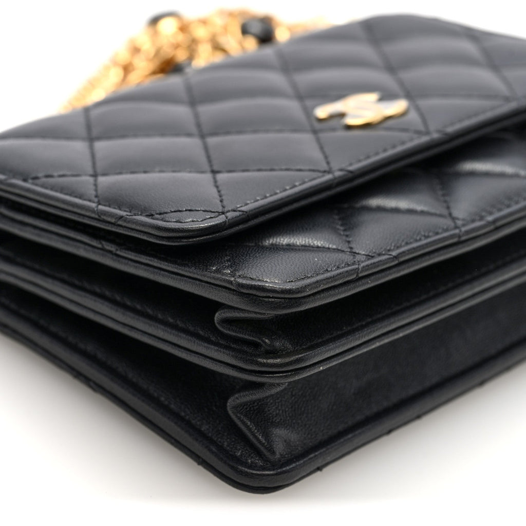 Lambskin Quilted CC Pearl Enamel Clutch on Chain WOC Black wholesalehk.shop