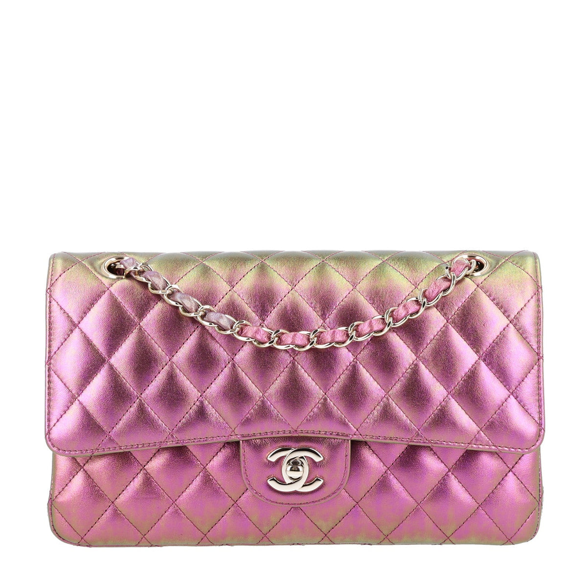 Iridescent Lambskin Quilted Medium Double Flap Purple wholesalehk.shop