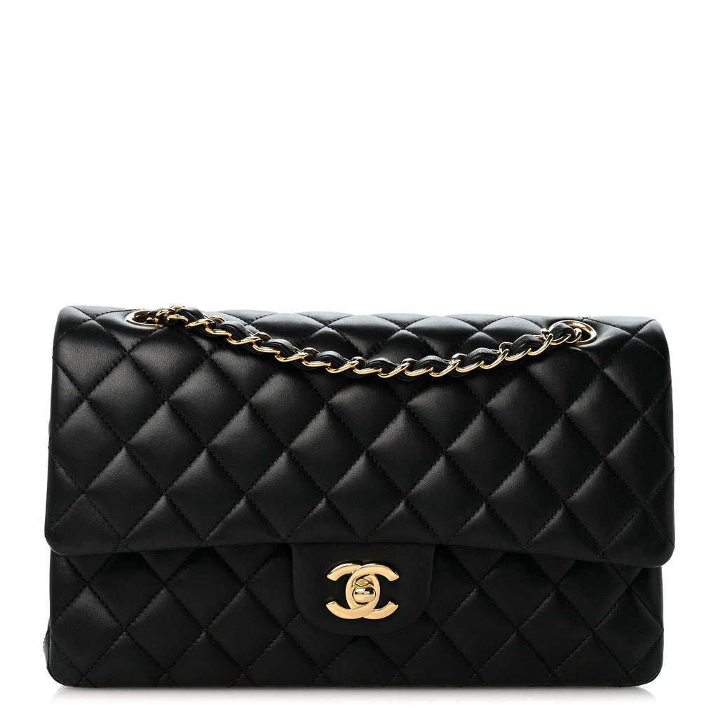 Lambskin Quilted Medium Double Flap Black wholesalehk.shop