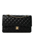 Lambskin Quilted Medium Double Flap Black wholesalehk.shop