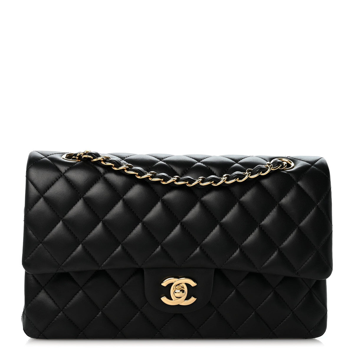 Lambskin Quilted Medium Double Flap Black wholesalehk.shop