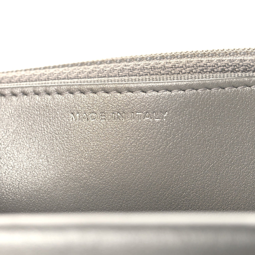 Metallic Crumpled Calfskin Quilted Flap Charm Wallet On Chain WOC Silver wholesalehk.shop
