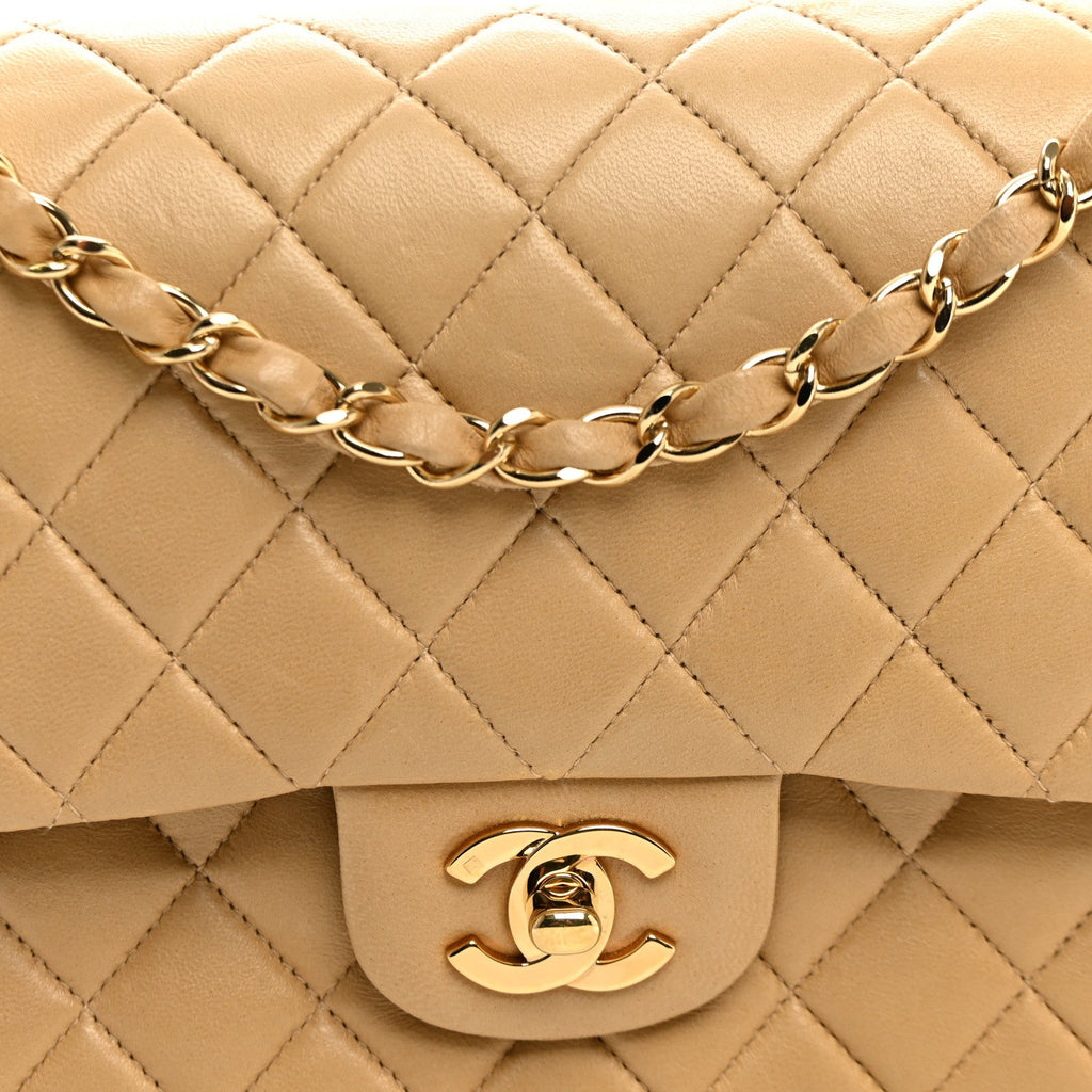 Lambskin Quilted Medium Double Flap Beige wholesalehk.shop