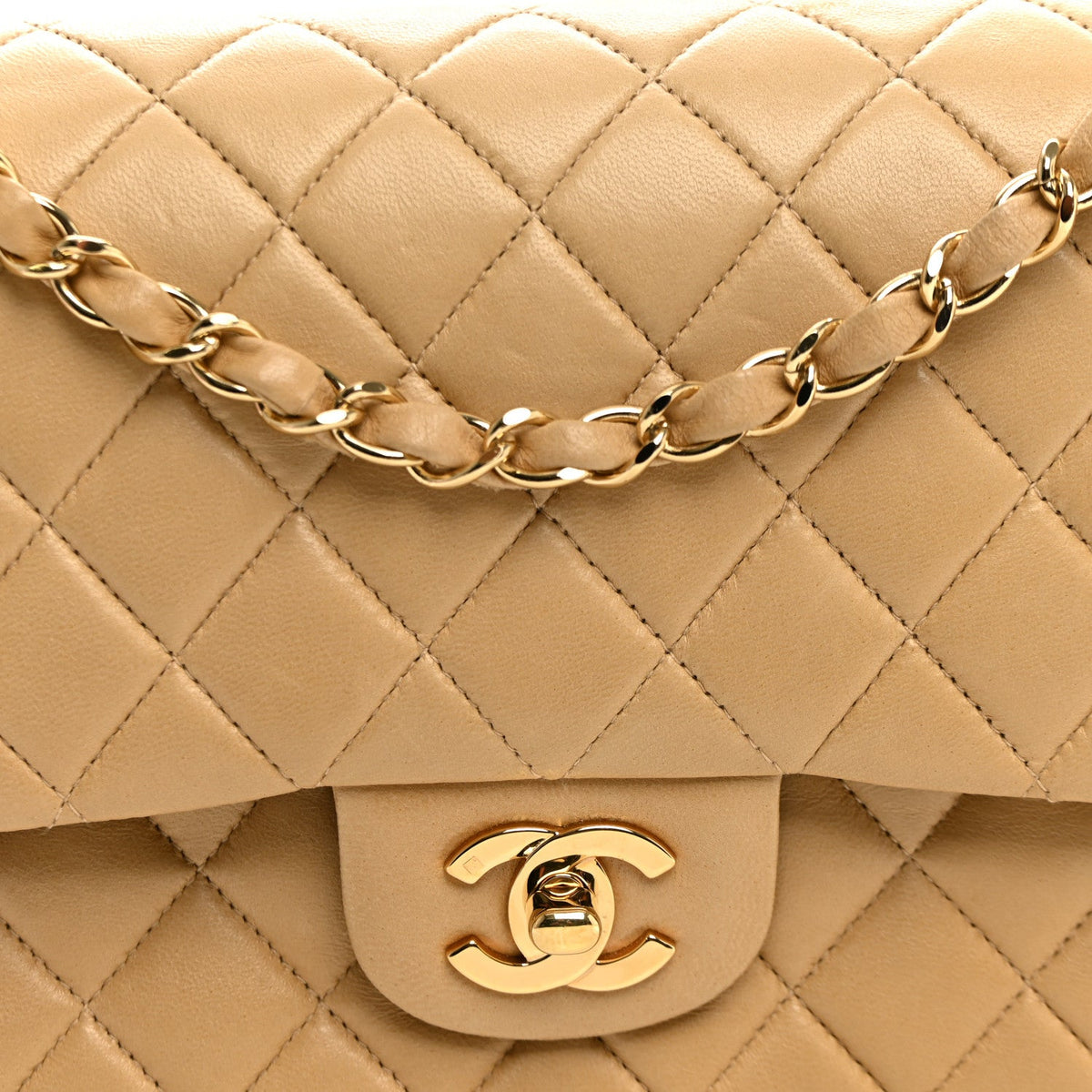 Lambskin Quilted Medium Double Flap Beige wholesalehk.shop