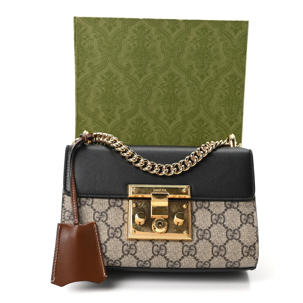 GG Supreme Monogram Calfskin Small Padlock Shoulder Bag Beige Black Cuir £¨ Direct shipment via from wholesalehk.shop