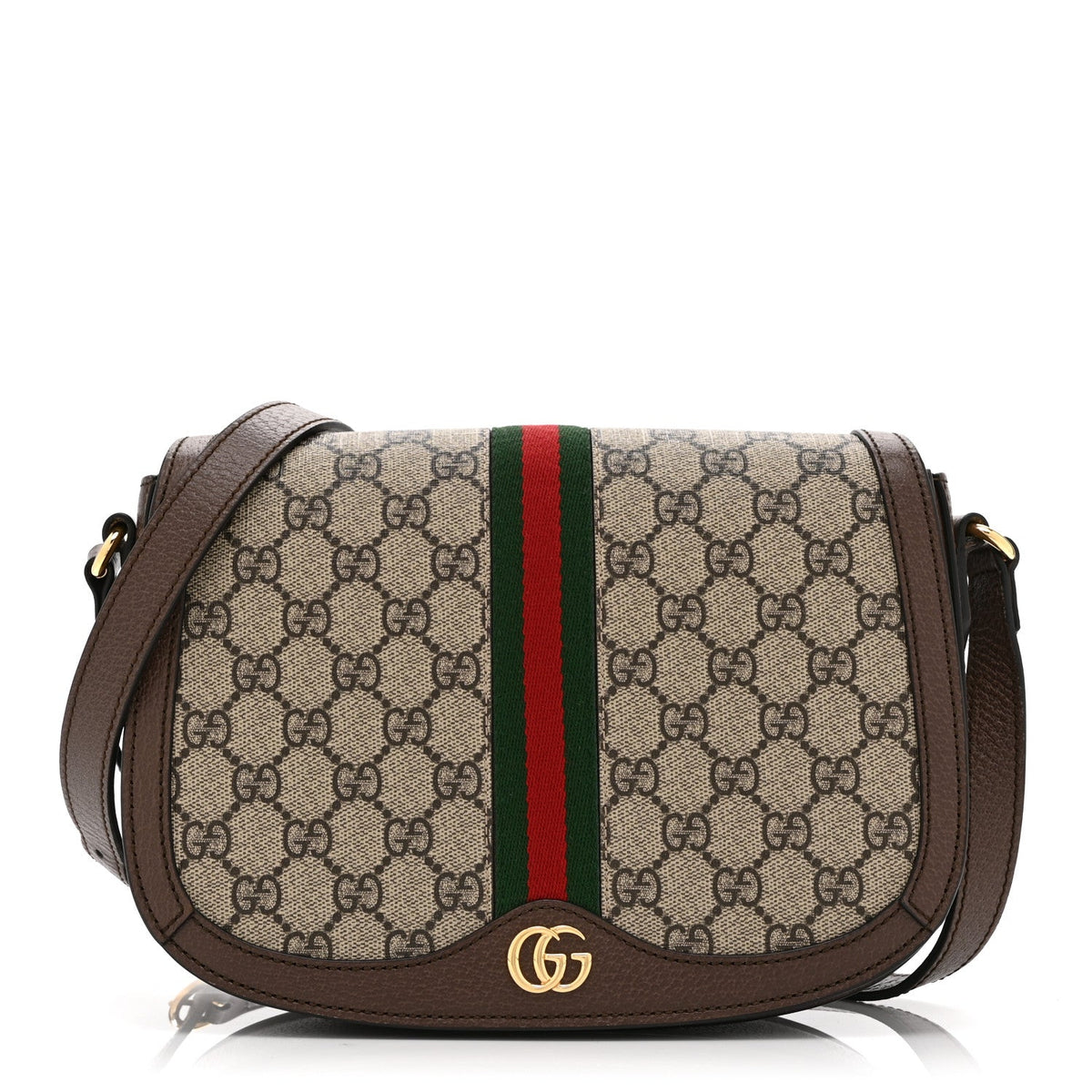 GG Supreme Monogram Web Small Ophidia Flap Messenger Bag Brown wholesalehk.shop
