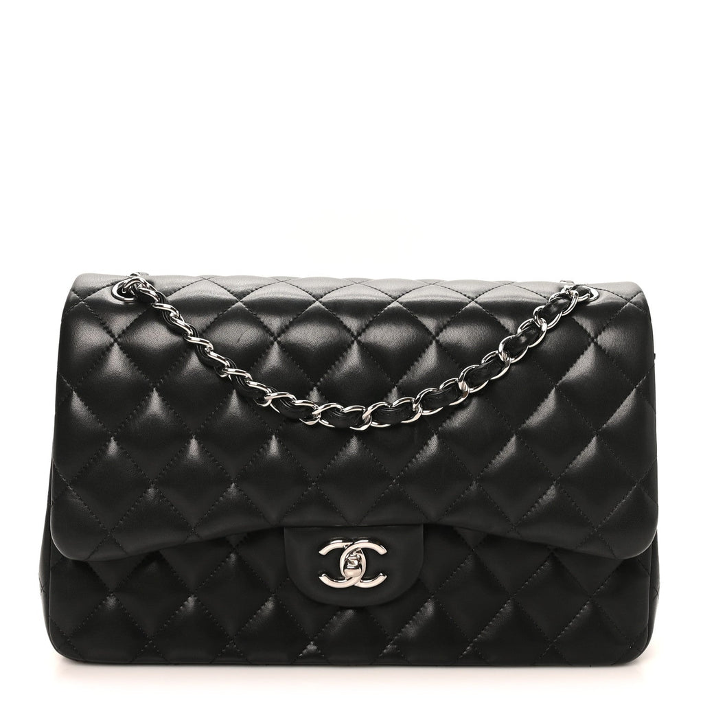 Lambskin Quilted Jumbo Double Flap Black wholesalehk.shop