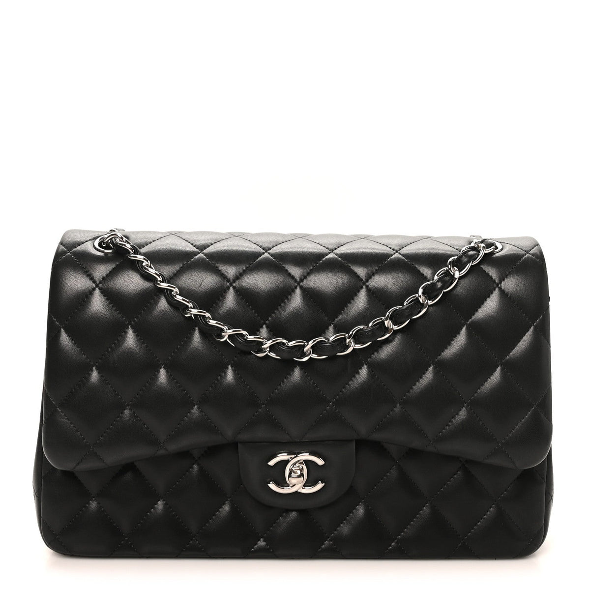 Lambskin Quilted Jumbo Double Flap Black wholesalehk.shop