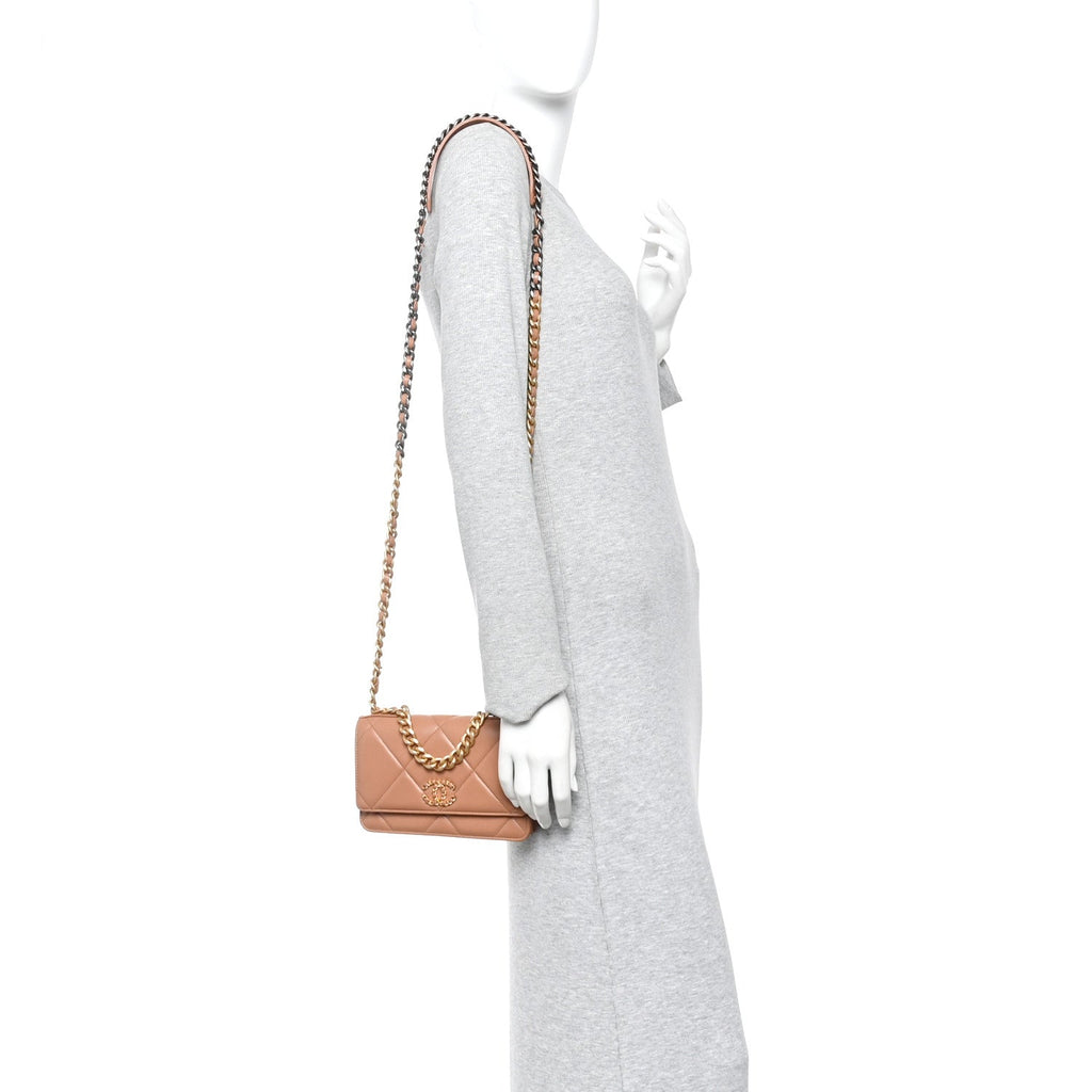 Lambskin Quilted Chanel 19 Wallet On Chain WOC Brown wholesalehk.shop