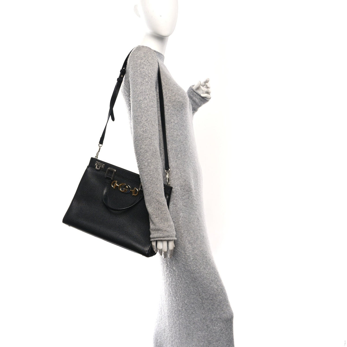 Grainy Calfskin Medium Zumi Top Handle Bag Black wholesalehk.shop
