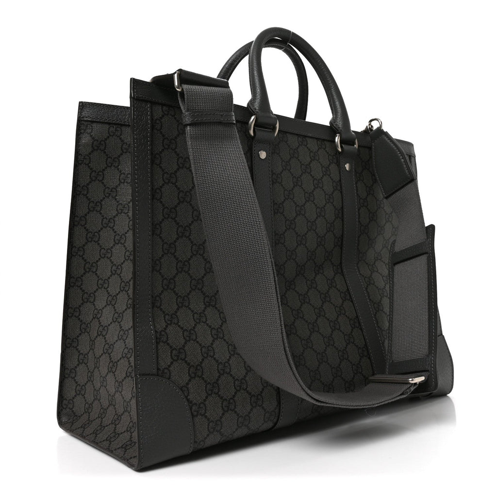GG Supreme Monogram Textured Dollar Calfskin Large Ophidia Tote Bag Grey Black Graphite Grey wholesalehk.shop