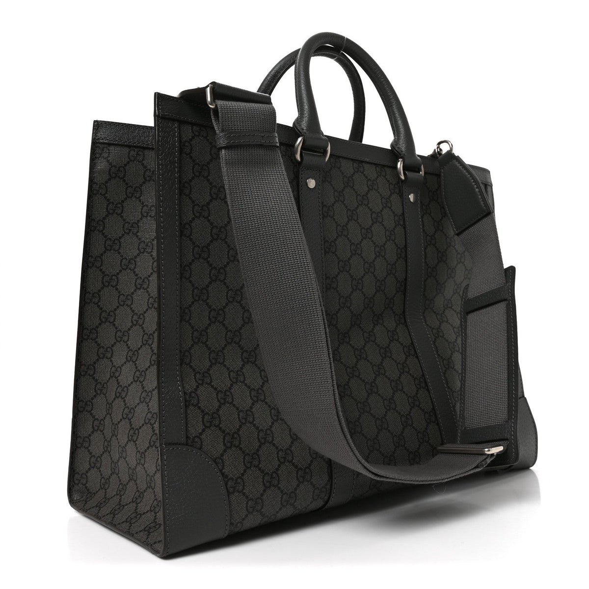 GG Supreme Monogram Textured Dollar Calfskin Large Ophidia Tote Bag Grey Black Graphite Grey wholesalehk.shop