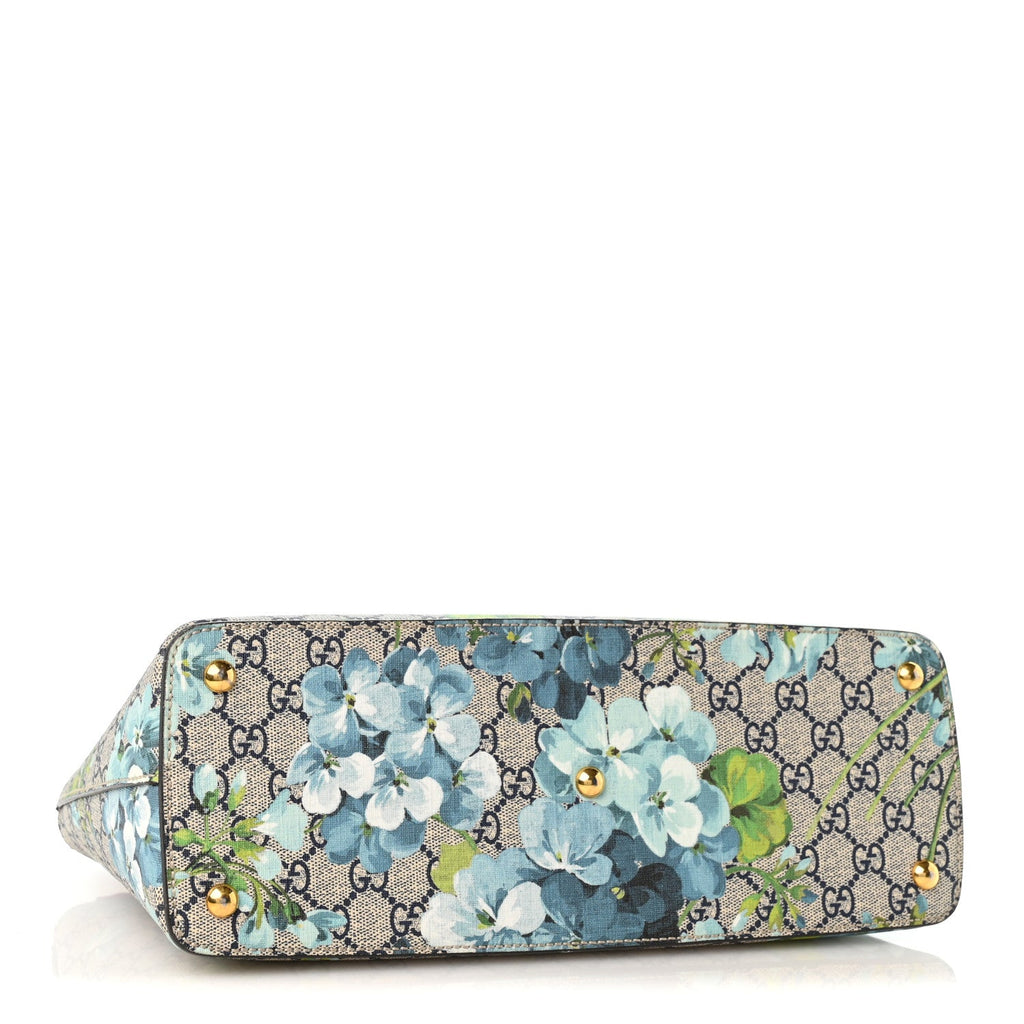 GG Supreme Monogram Blooms Small Zip Top Tote Beige Blue Navy Hibiscus Red wholesalehk.shop