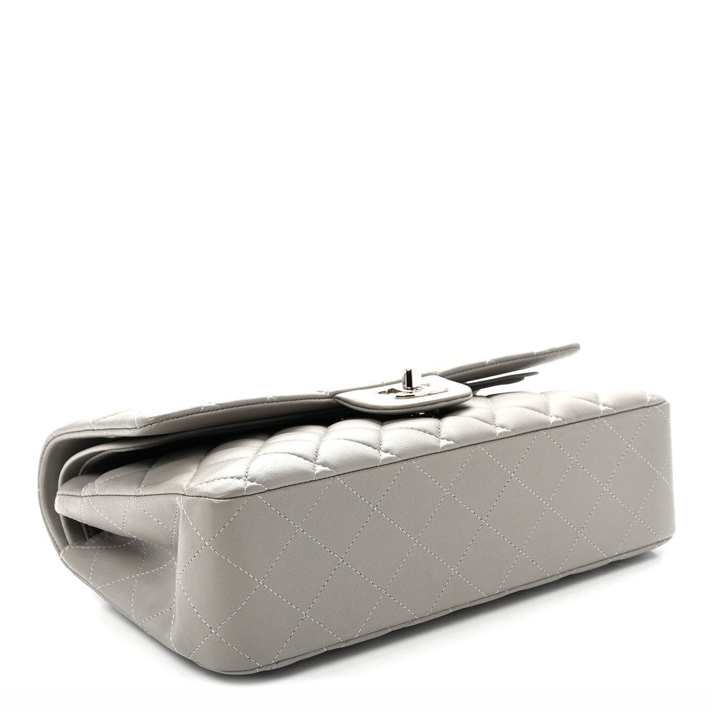 Lambskin Quilted Medium Double Flap Grey wholesalehk.shop
