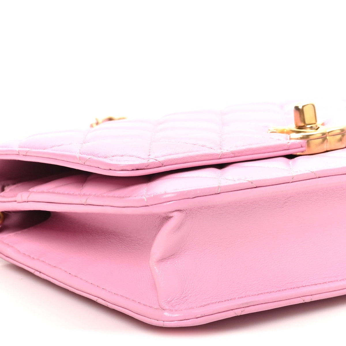 Lambskin Quilted Secret CC Wallet On Chain WOC Pink wholesalehk.shop