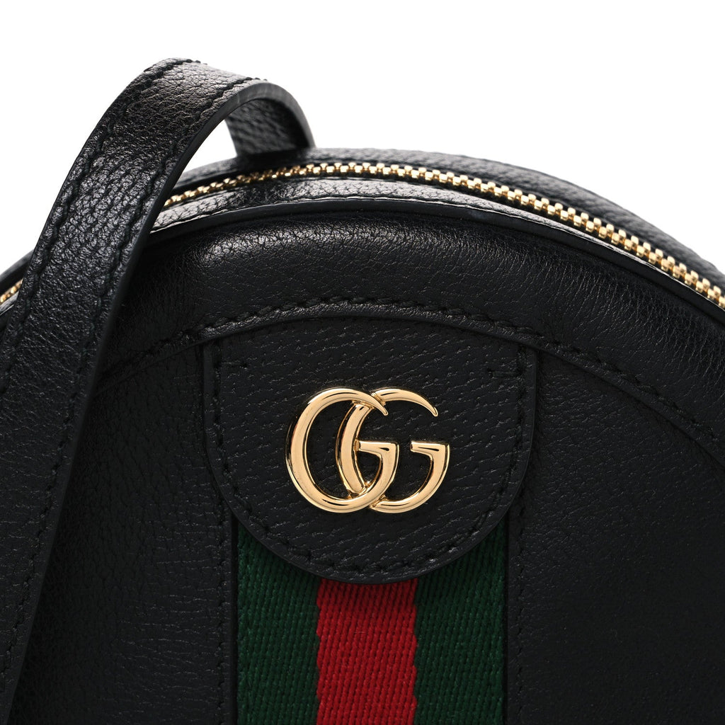 Grained Calfskin Web Mini Ophidia Round Shoulder Bag Black wholesalehk.shop