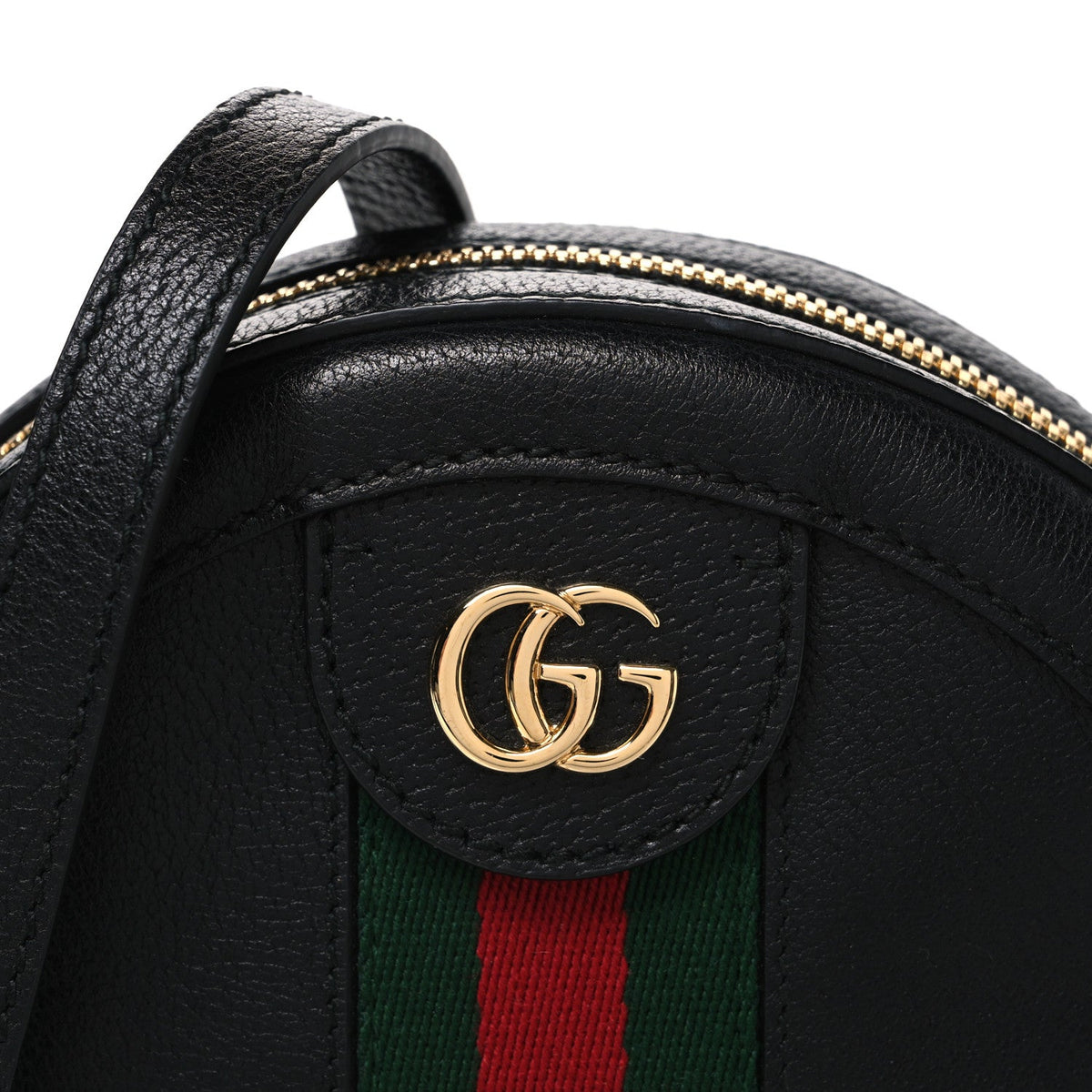 Grained Calfskin Web Mini Ophidia Round Shoulder Bag Black wholesalehk.shop