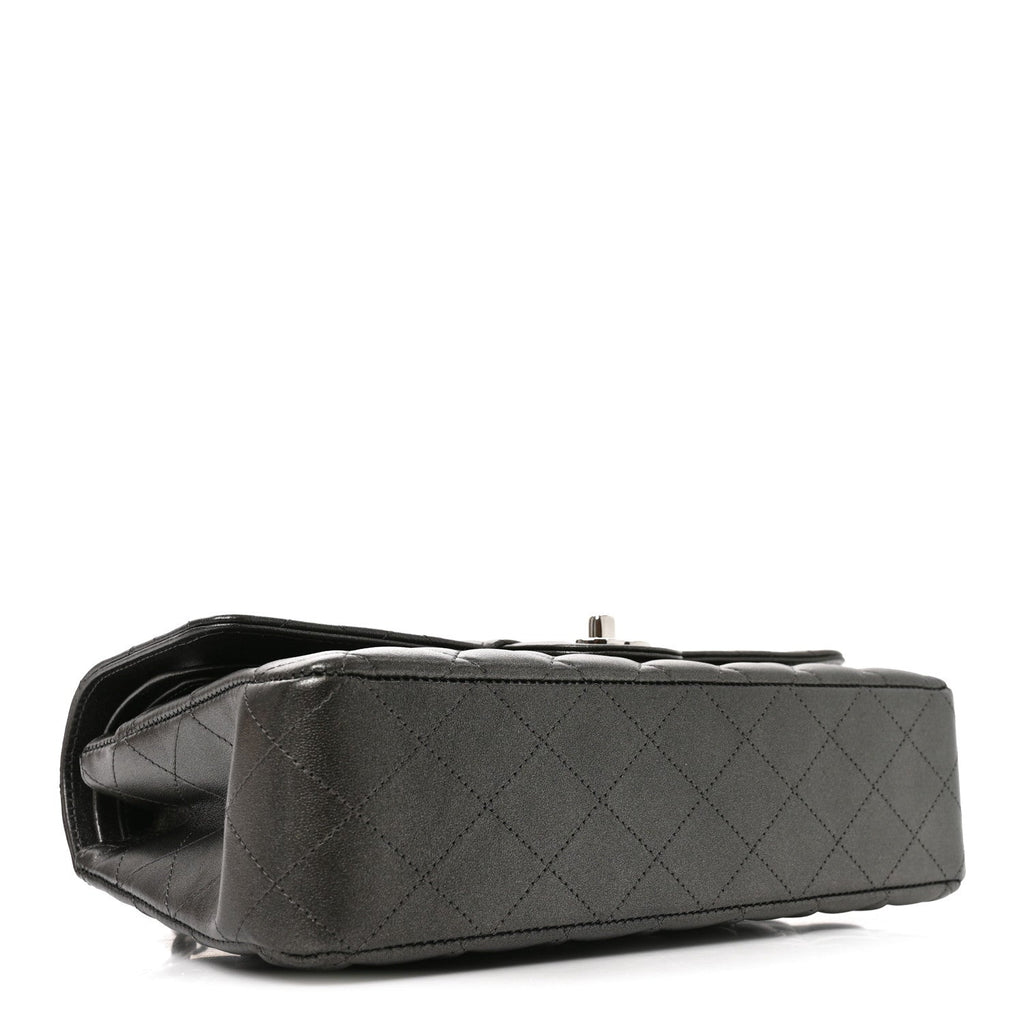 Metallic Lambskin Quilted Medium Double Flap Anthracite wholesalehk.shop