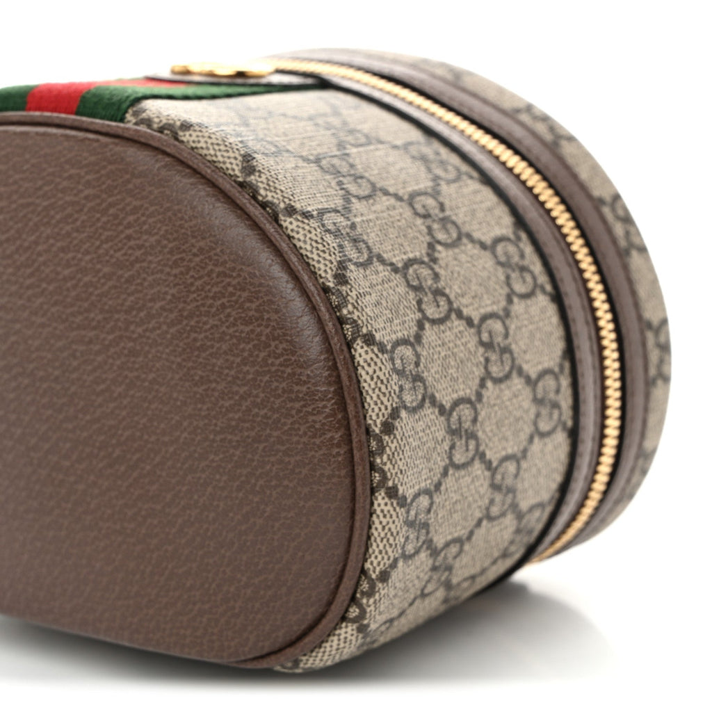 GG Supreme Monogram Textured Calfskin Web Ophidia Vanity Cosmetic Case Beige Ebony New Acero wholesalehk.shop