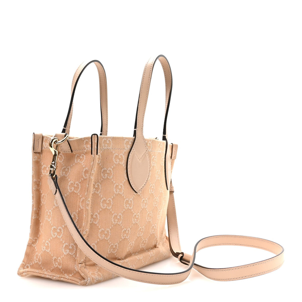 Denim Ophidia GG Monogram Tote Medium Light Beige wholesalehk.shop