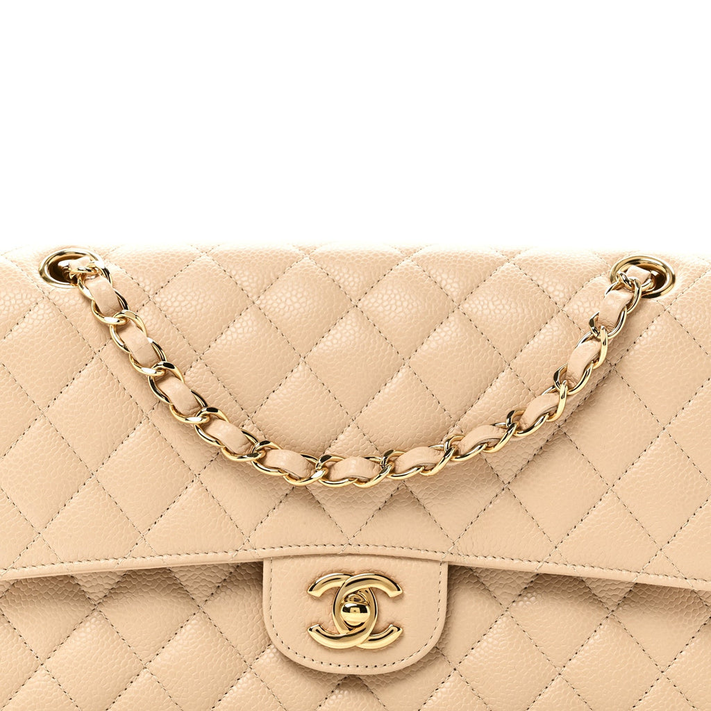 Caviar Quilted Medium Double Flap Beige wholesalehk.shop