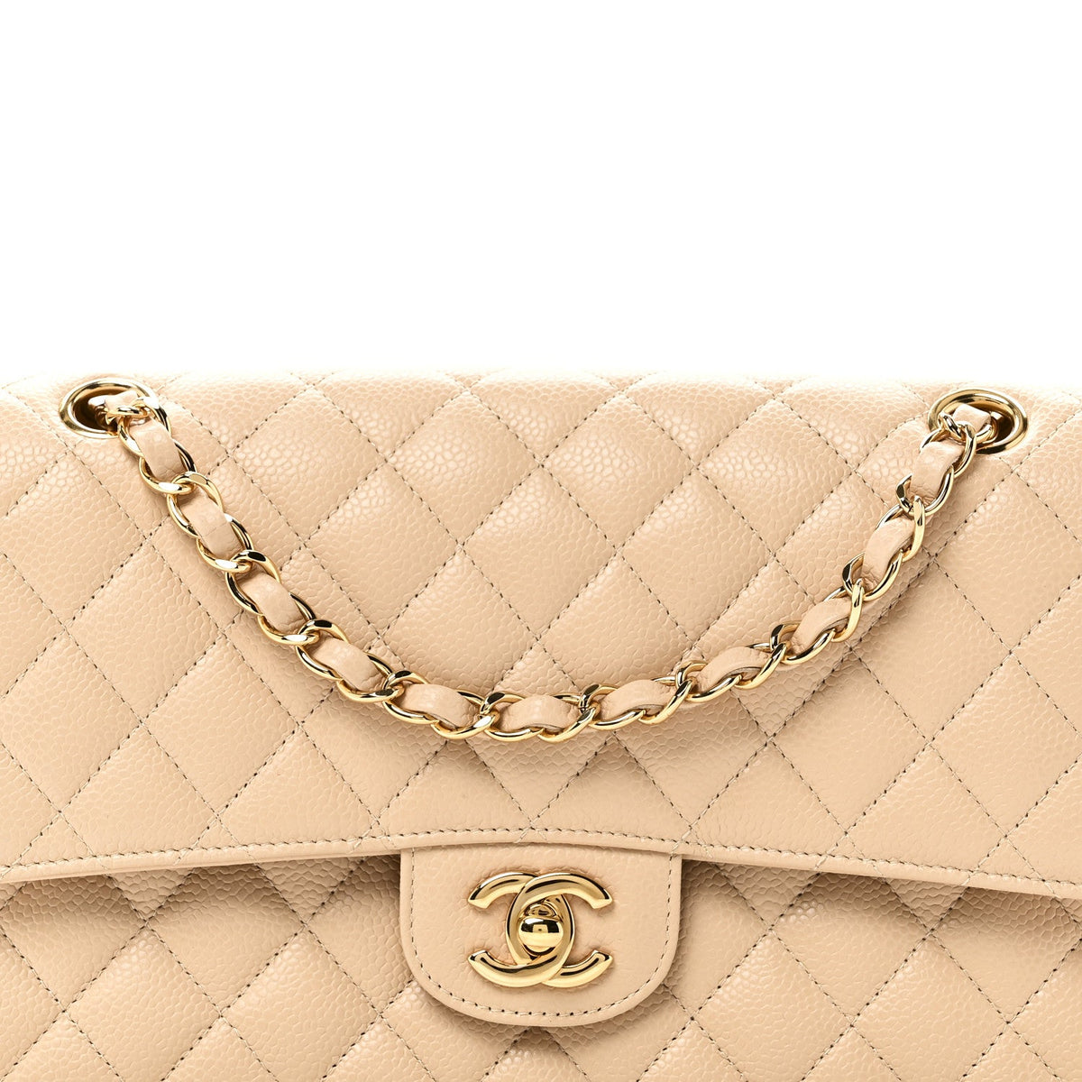 Caviar Quilted Medium Double Flap Beige wholesalehk.shop