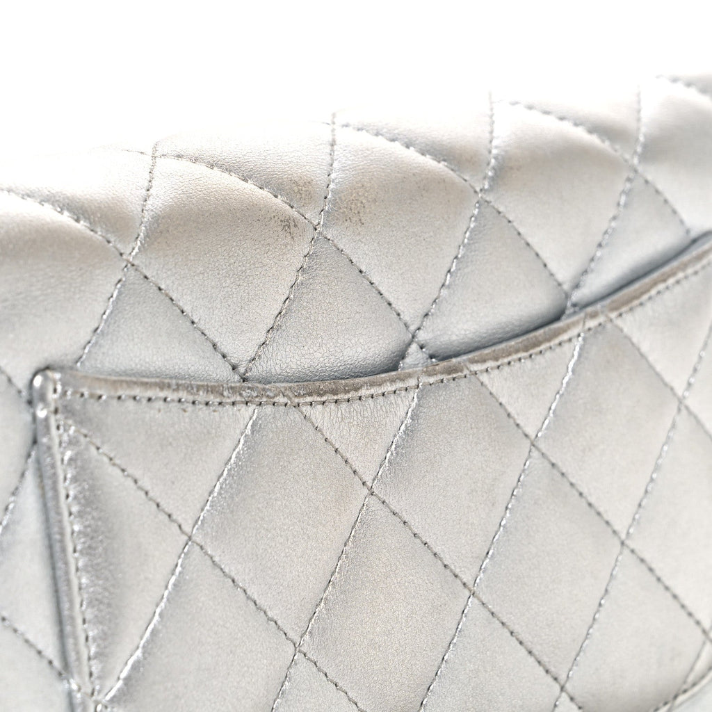 Metallic Lambskin Quilted Wallet On Chain WOC Silver wholesalehk.shop
