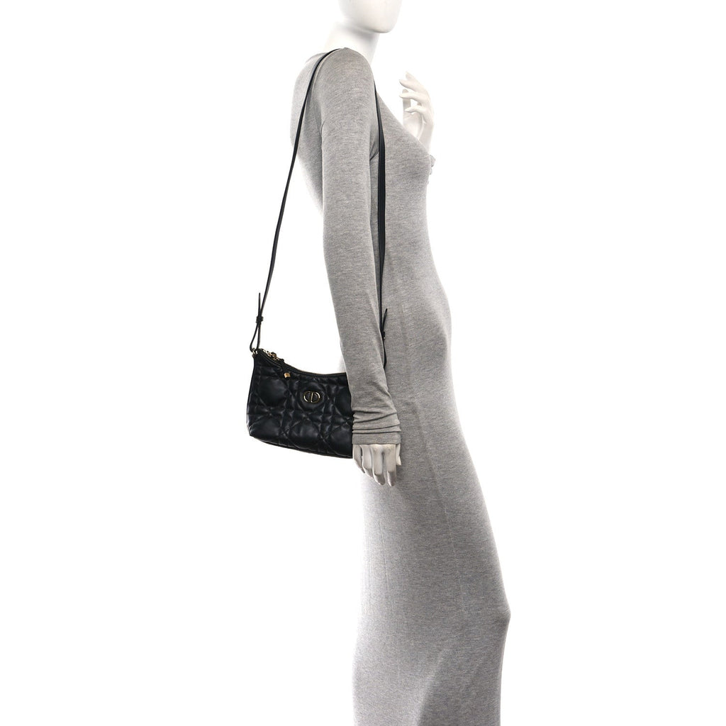 Calfskin Macrocannage Miss Caro Diorling Mini Bag with Chain Black wholesalehk.shop
